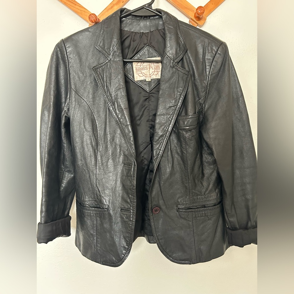 Vintage classic black leather blazer XS